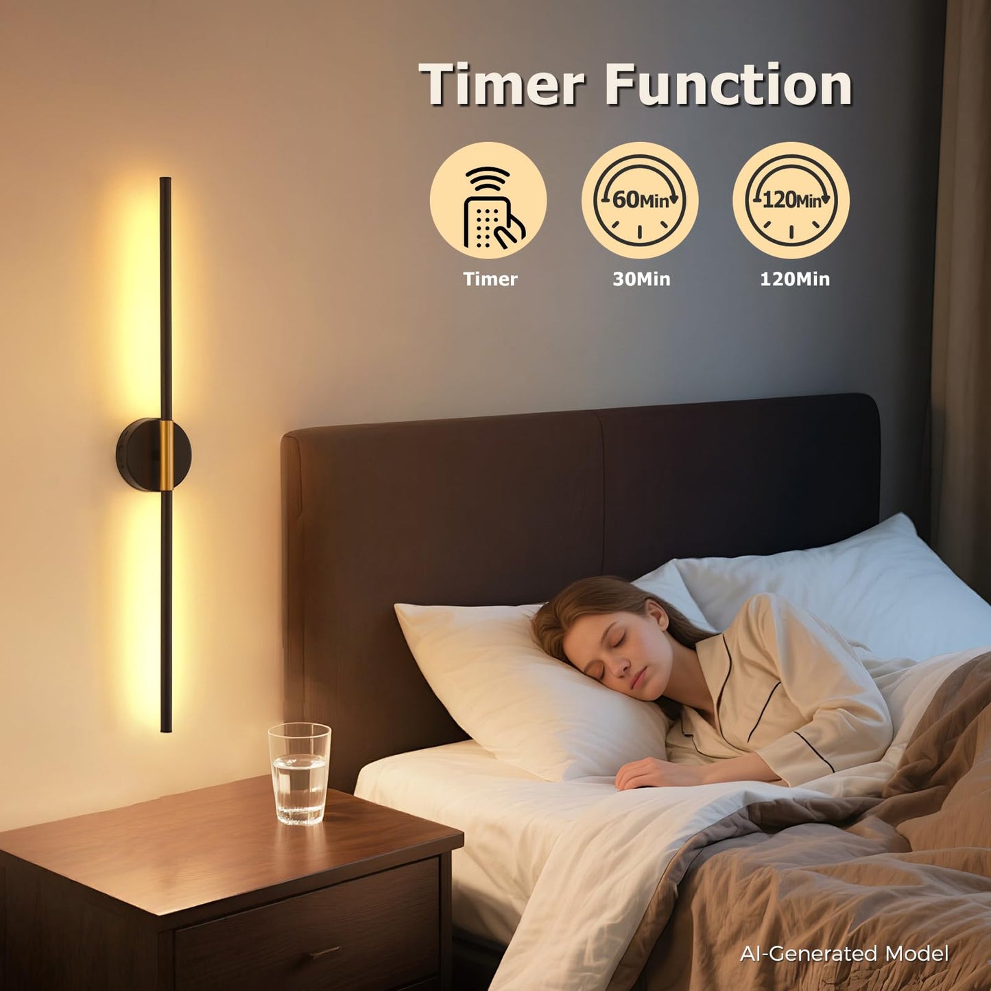 JOOSENLUX Battery Operated Wall Sconces Set of 2 - Gold & Black LED Wall Light, Dimmable, Remote?Control, Adjustable Arm, Cordless Aluminum Modern Art