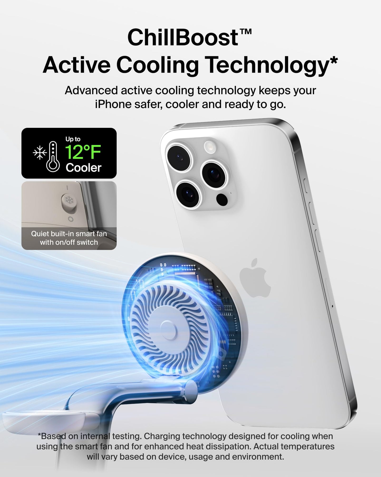 Belkin MagSafe Charger Compatible, 3-in-1 Charging Station, Qi2.2 25W w/Cooling Fan (On/Off Control) Magnetic Wireless Charger for iPhone 17, Apple