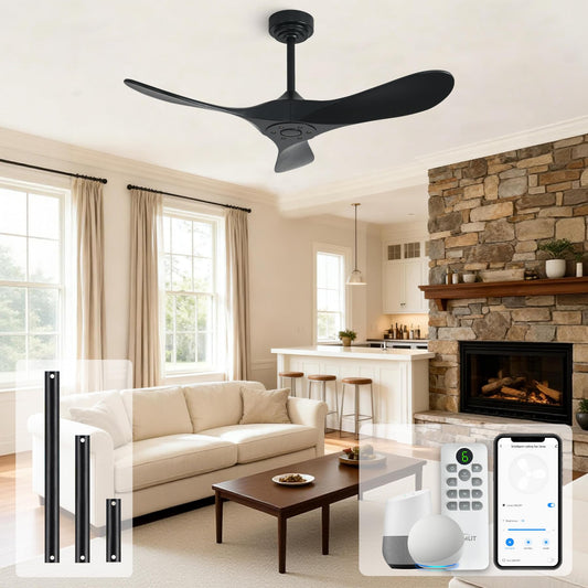 Homlit Outdoor Ceiling Fan Without Light, 42Inch Smart Ceiling Fan with Remote & Voice Control for Compatible with Alexa/Google, 3-Blade Solid Wood