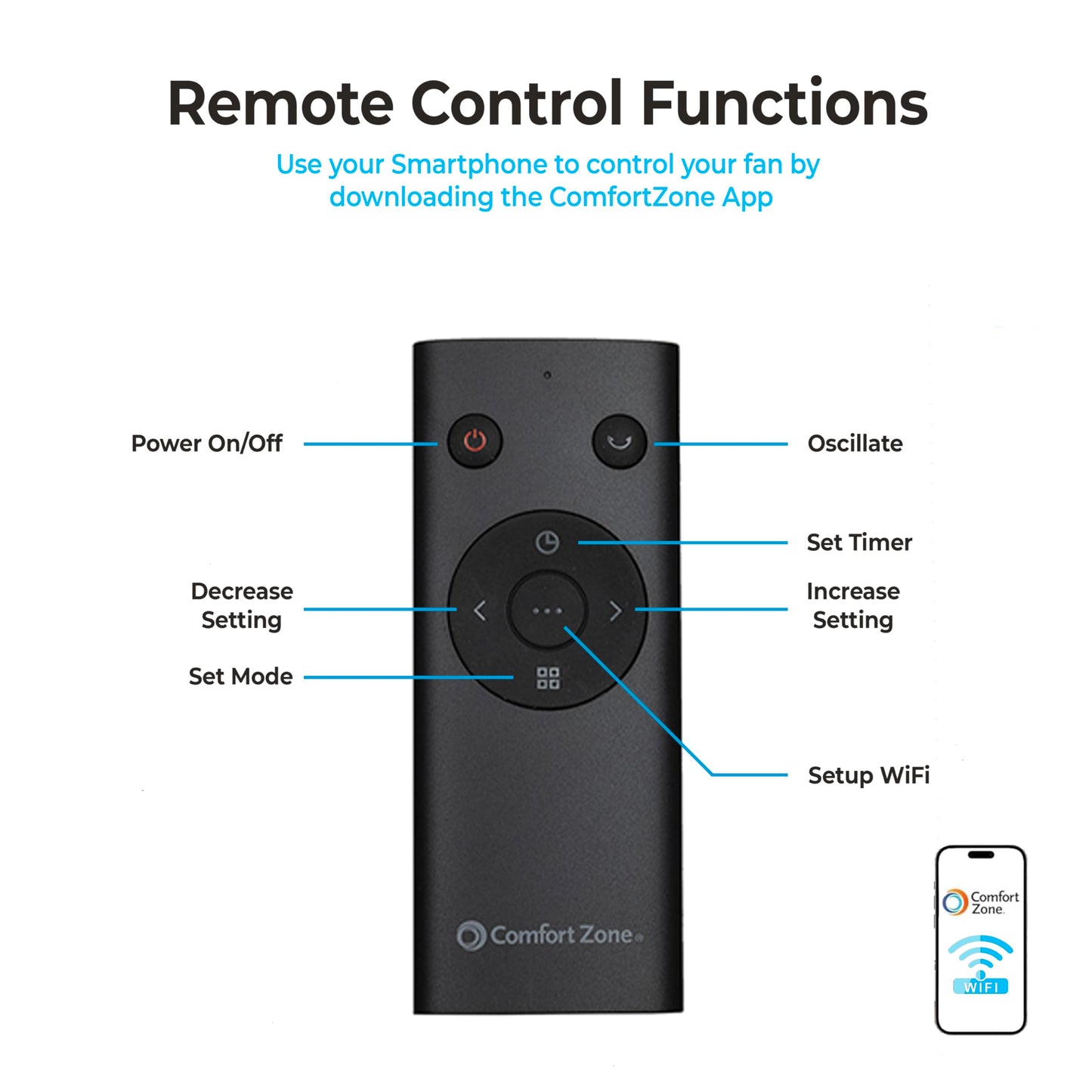 Comfort Zone 42-Inch Smart Wi-Fi Oscillating Tower Fan