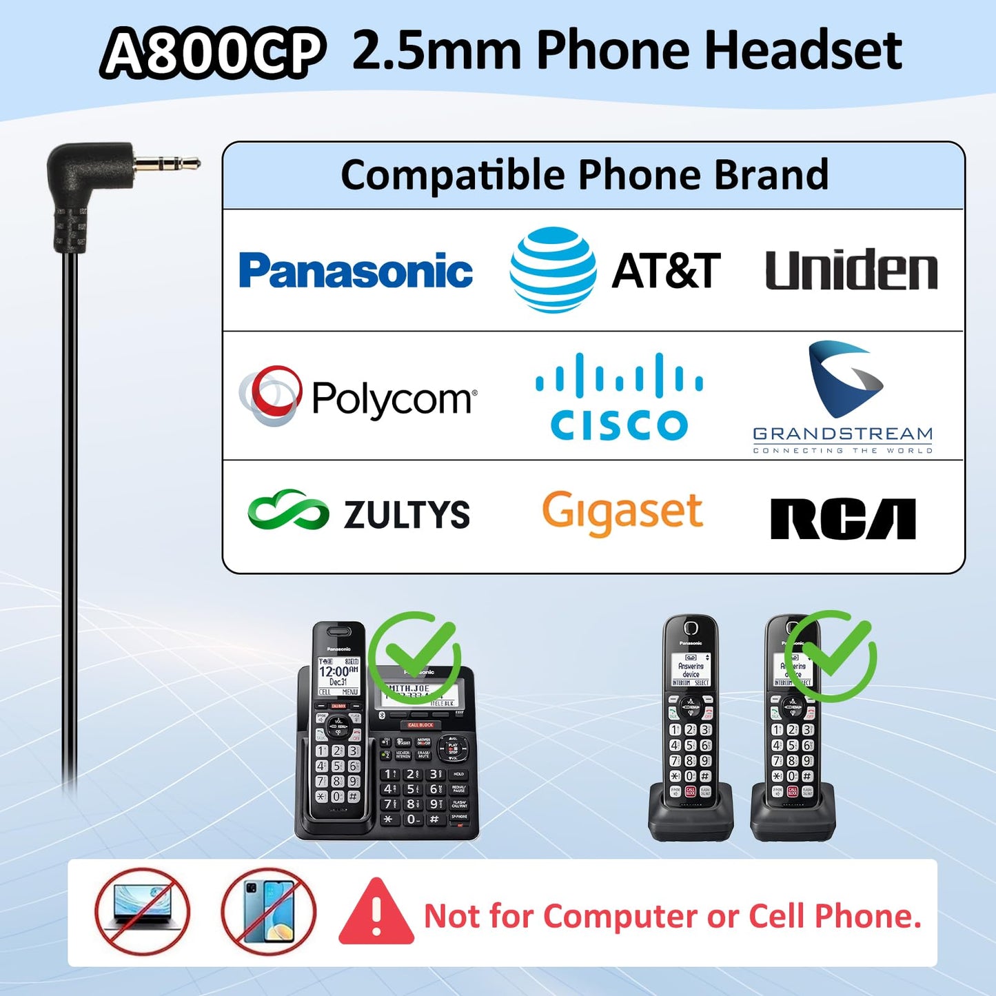 Phone Headset 2.5mm with Microphone Noise Canceling Mute Switch, Telephone Headset for Landline Cordless Phones Compatible with Panasonic VTech AT&T