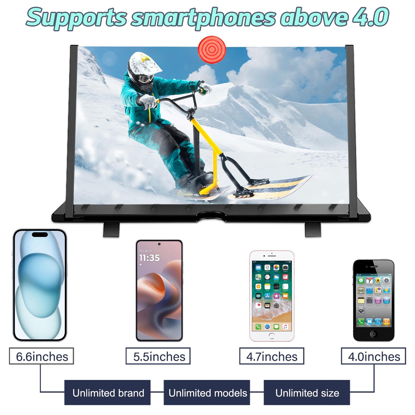 20" Screen Magnifier for Smartphone,3D HD Screen Expanders for Movies, Videos, and Gaming, Screen Magnifier with Adjustable Angle Design Amplifier