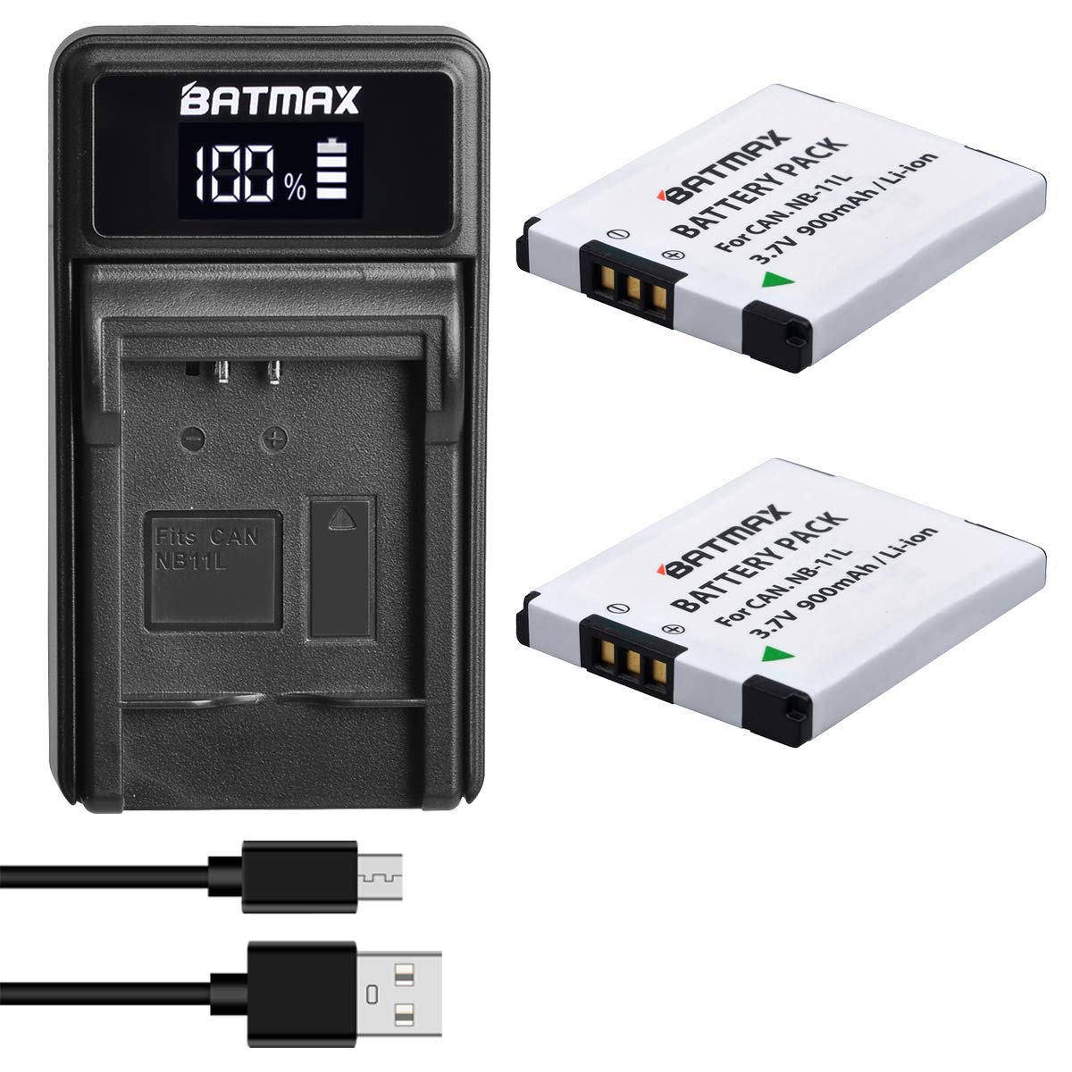 Batmax 2Pcs NB-11L NB-11LH Battery + USB LED Charger for Canon PowerShot A2300, A2400, A2500, A2600, A3400, A3500, A4000, ELPH 190, 180, 170, 160