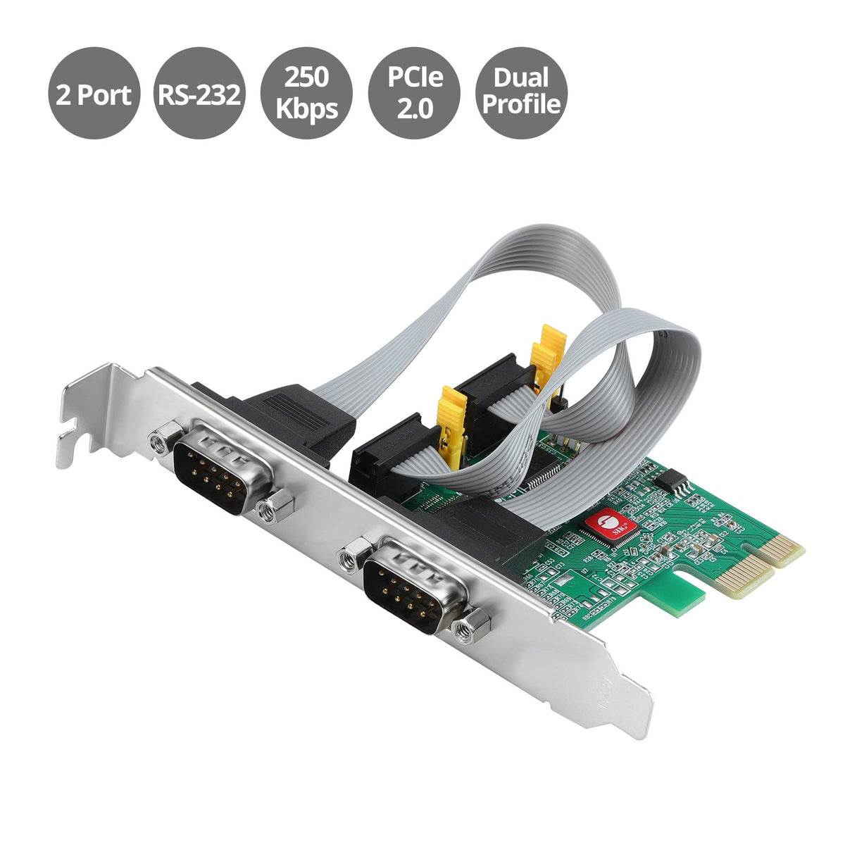 SIIG 2-Port RS-232 Serial PCIe Card, DB9, ASIX AX99100, JJ-E20711-S1