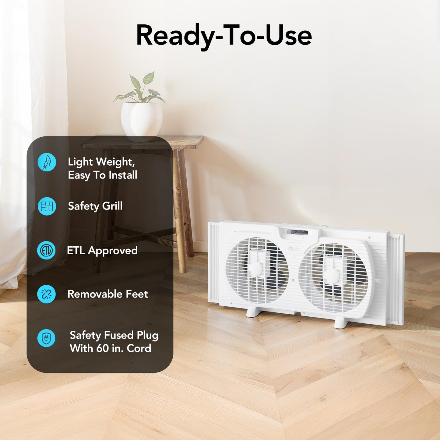 Comfort Zone Reversible Twin Window Fan with 3-Speeds & Expandable Width
