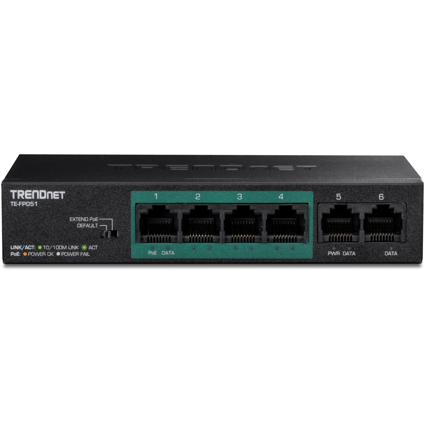 TRENDnet 6-Port Unmanaged Fast Ethernet Long Range PoE+ Switch, 4 x PoE+ Ports, 2 x Fast Ethernet Ports, DIP Switch Extends PoE+ 250m (820 ft.) at