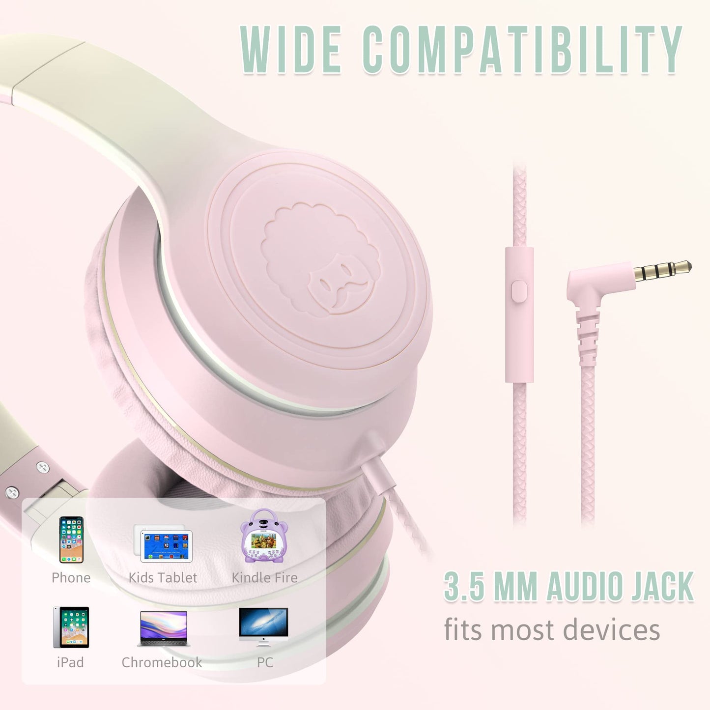 rockpapa L22 Wired Headphones for Kids Girls Boys Women with Microphone, Foldable Stereo 3.5mm Corded Headphones for School Classroom Chromebooks