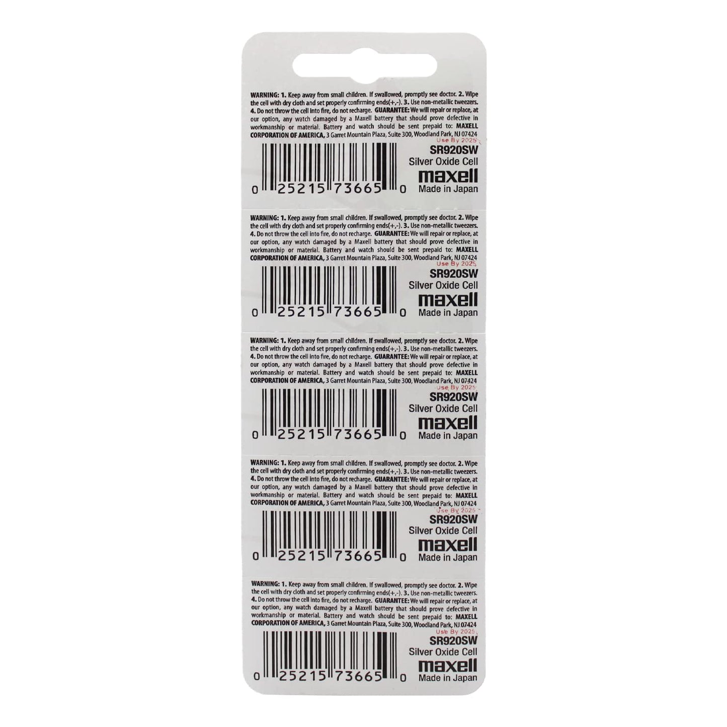 Maxell Sr920sw 371 Silver Oxide Cell Pack of 5 Made in Japan