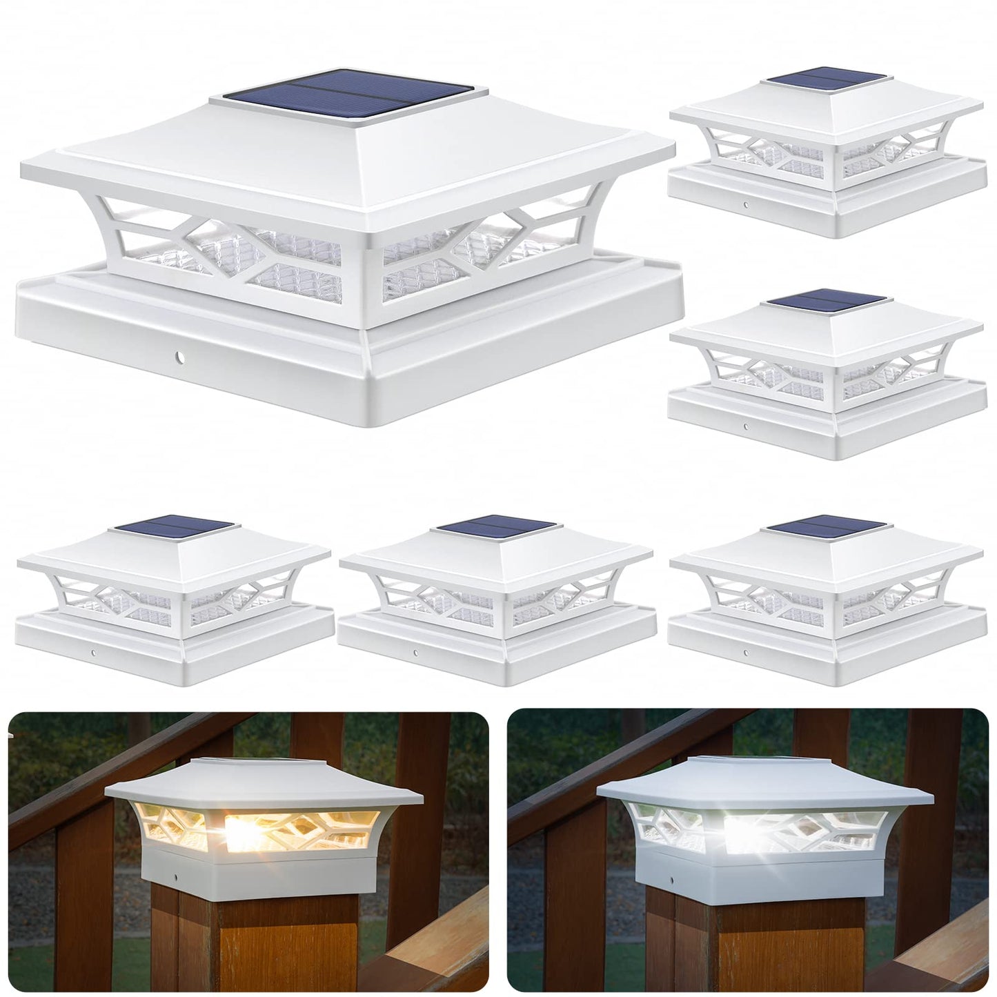 APONUO Solar Post Cap Lights,6 Pack 2-Modes Bright 4x4 Post Solar Lights Auto On Off,Outdoor Waterproof Garden Patio Fence Deck Patio Decor for Fence