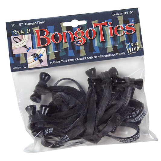 BongoTies ALL-BLACK "Obsidian" Bongo Ties - 10 Pack "Style-D" ~ Professional cable ties made of natural rubber and bamboo ~ HANDY TIES FOR CABLES