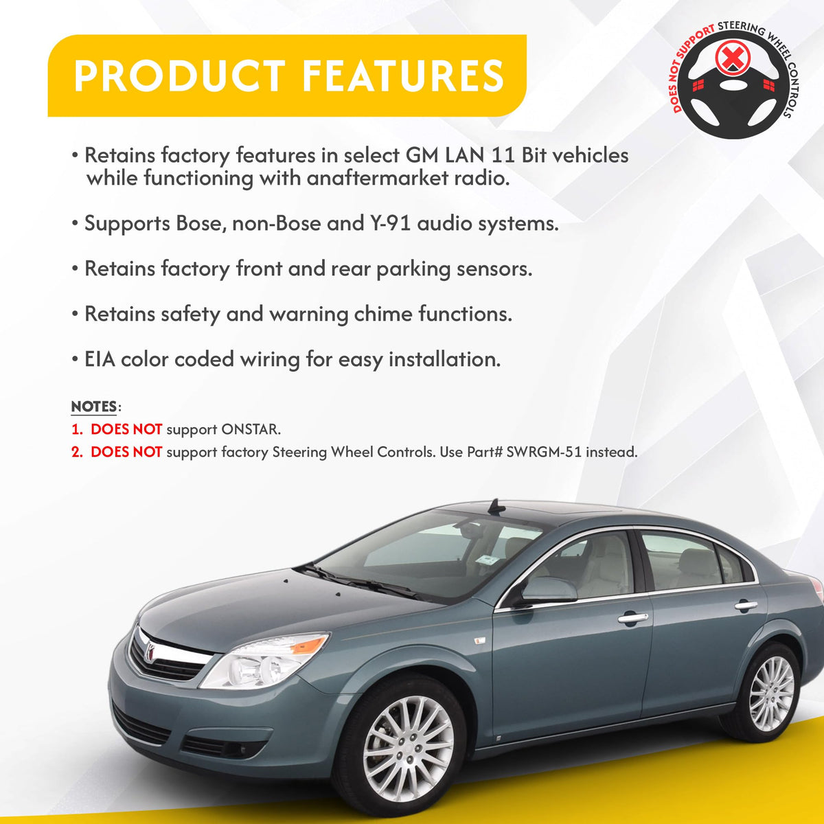 SOCGM-18B | Radio Replacement Interface for General Motors LAN 11-Bit Systems w/Bose Amplified & Non-Amplified Systems