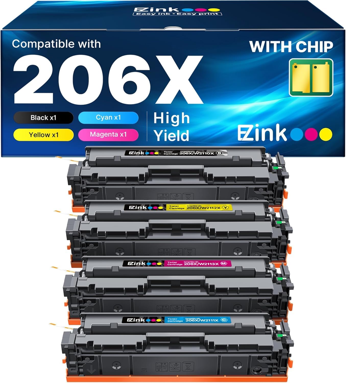E-Z Ink 206X Toner Cartridges 4 Pack for HP M283fdw M283cdw M255dw