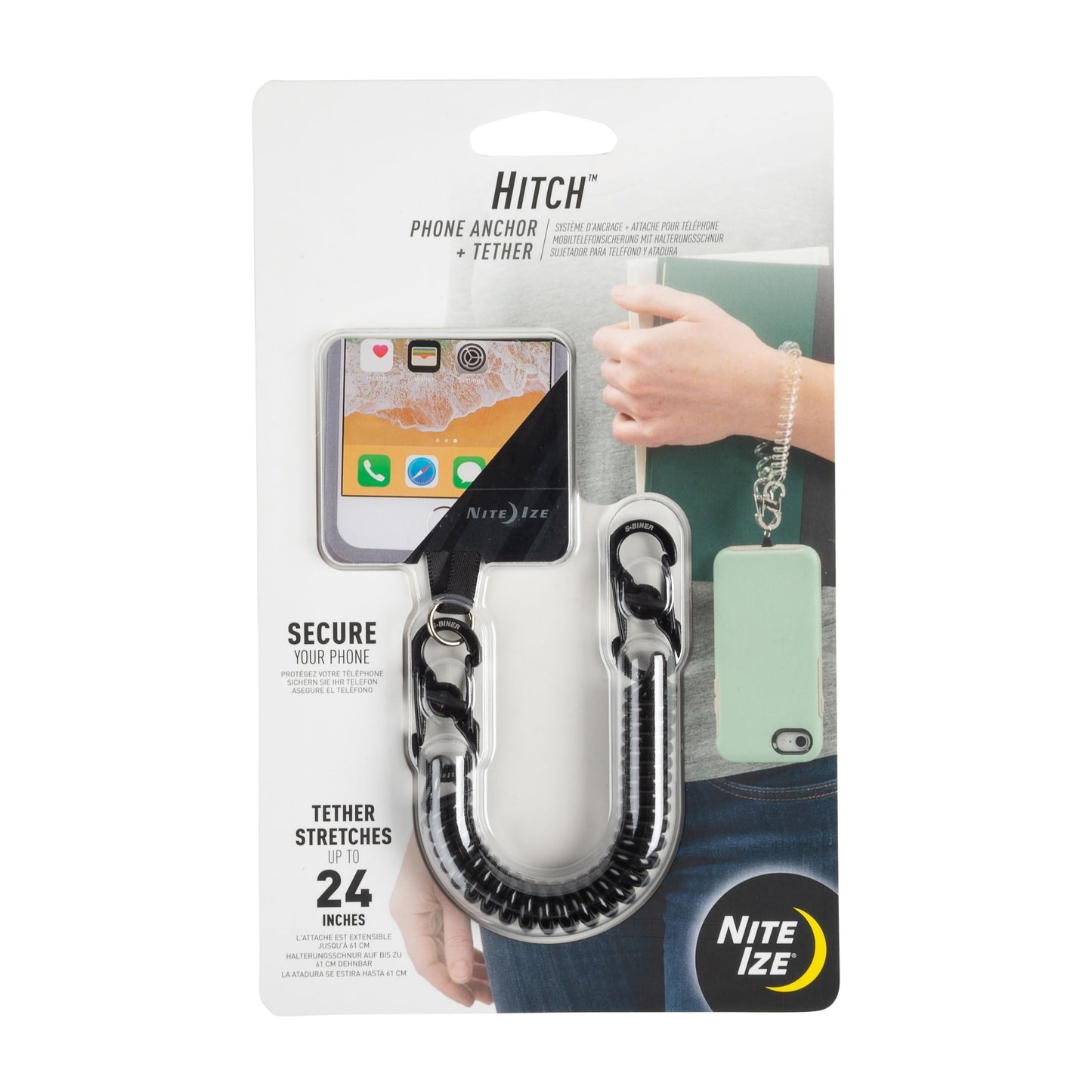 Nite Ize Hitch Plus Tether - Phone Case Anchor and Tether for Drop Protection - Clear Tether