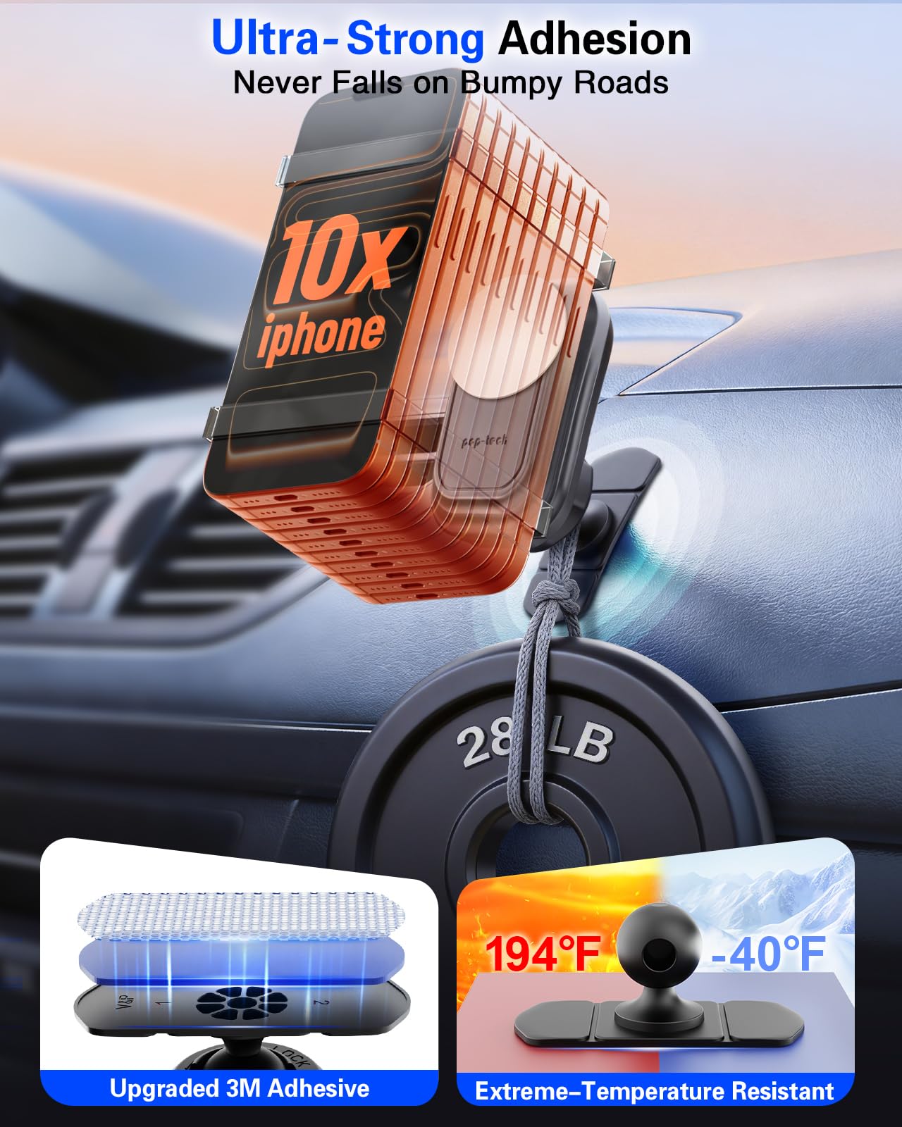 pop-tech Car Phone Mount for Socket Grip, Strong Sticky Cell Phone Holder for Auto Dashboard, Adjustable Adhesive Car Mount Compatible with Thick