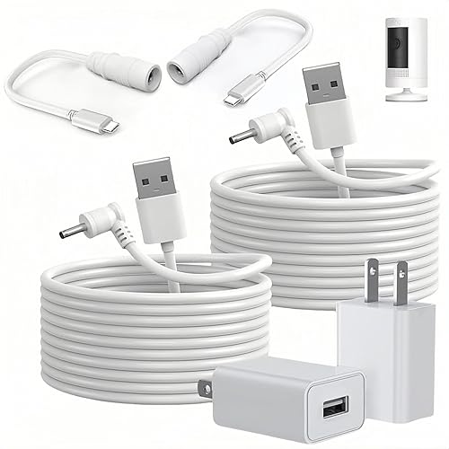 Qnanw 2-Pack Power Adapter Charger Cable Compatible with Ring Stick Up Cam Battery/Plug-in 3rd Gen/2nd Gen & Ring Pan Tilt Stick Up Camera
