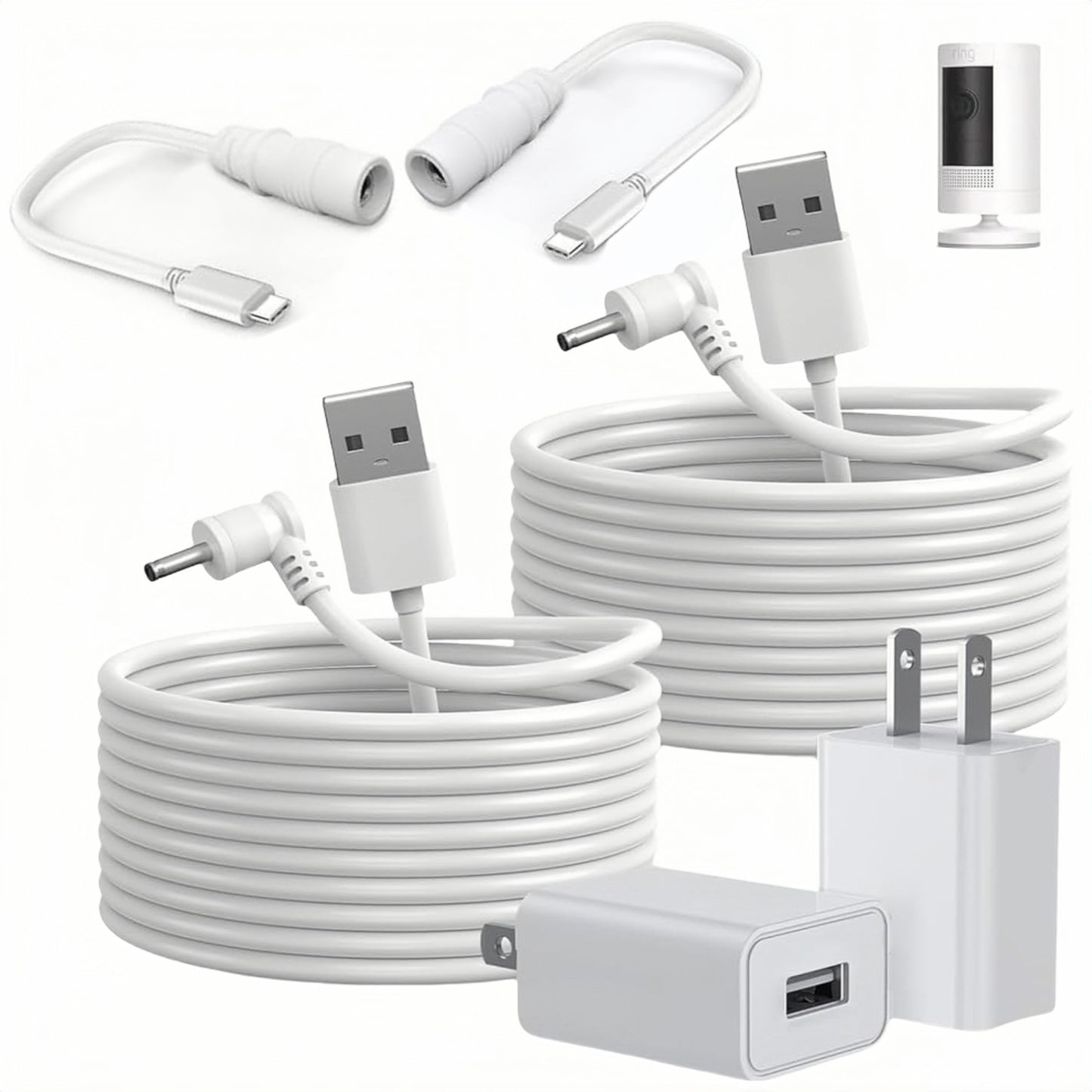Qnanw 2-Pack Power Adapter Charger Cable Compatible with Ring Stick Up Cam Battery/Plug-in 3rd Gen/2nd Gen & Ring Pan Tilt Stick Up Camera