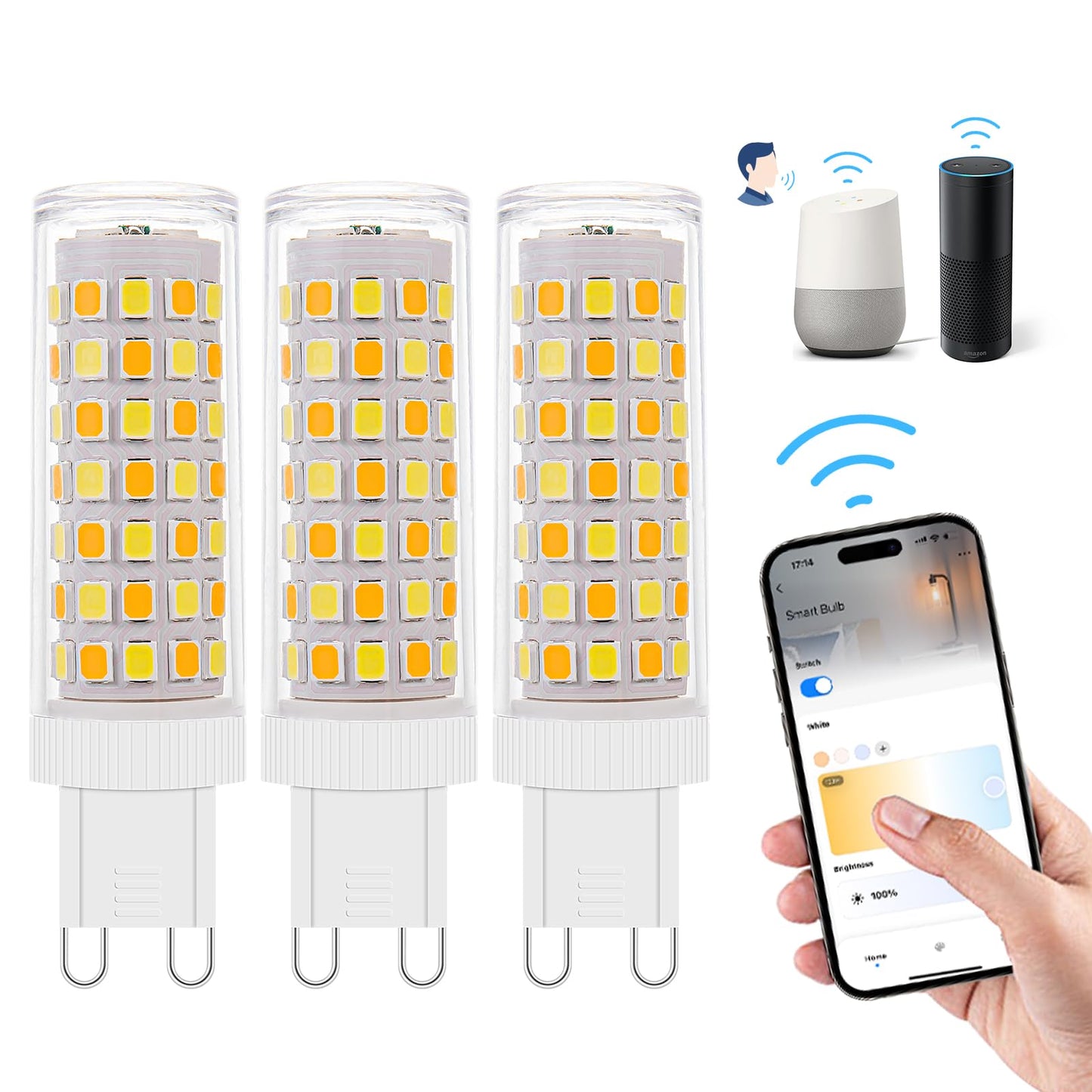 3Pack Dimmable Wi-Fi Smart LED Bulbs with G9 Base,Compatible with Amazon Alexa and Google Assistant-Warm to Cool White(2700K-6000K),Adjustable