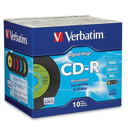 Verbatim Digital Vinyl CD-R 700MB 52X Recordable Discs, 10 Pack Cases