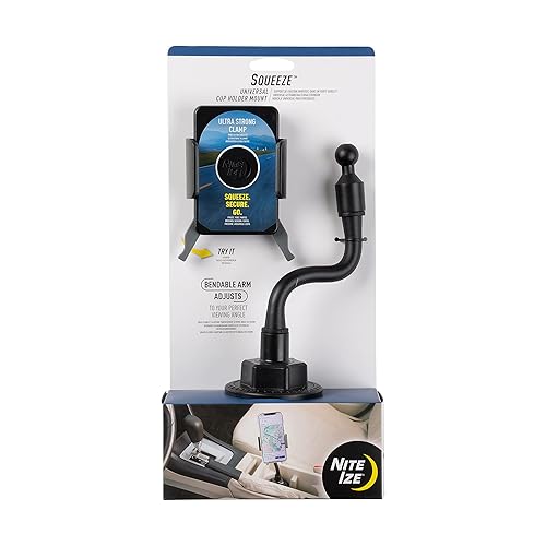 Nite IZE Squeeze Universal Cup Holder Mount - Universal Cell Phone Holder for Car Cup Holder - Sturdy Phone Accessories for Cars - Alternative to Car