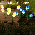 Aureate Horizon Garden 4 Pack LED Solar Flower Lights with More Realistic Tulips Flowers Solar Garden Lights Outdoor Waterproof for Yard Patio Lawn
