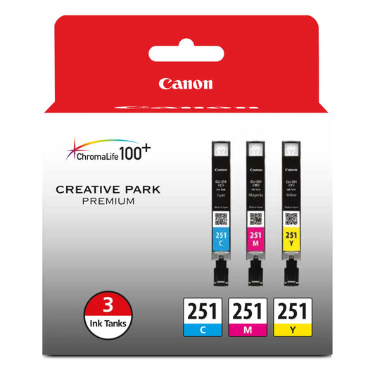 Canon CLI-251 Genuine Three Color Multi Pack, Compatible with MG6320, iP7220 & MG5420, MX922, MG7120, MG6420, MG5520, iX6820, iP8720, MG7520, MG6620