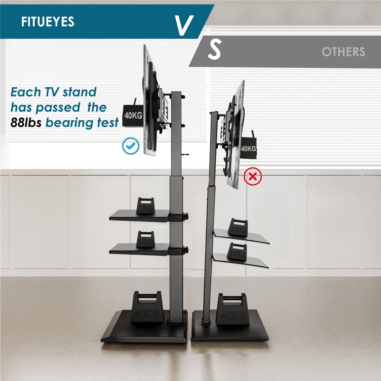 FITUEYES Iron Base Universal Floor TV Stand with Swivel Tilt, TV Mount Stand for 32-75 Inch Screens, Corner TV Stand with Height Adjustable