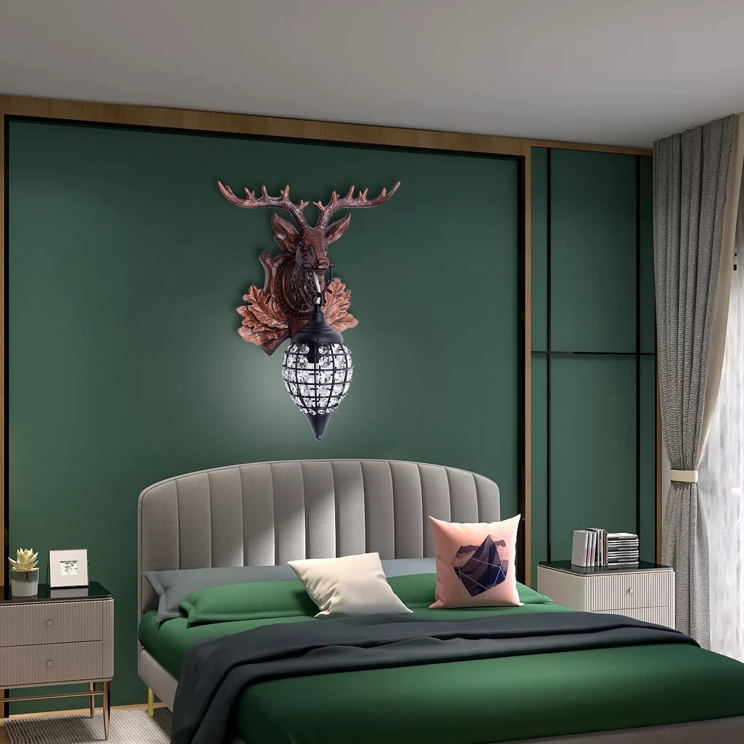 VPABES Indoor Antler Wall Sconce Lighting Fixture, Rustic Deer Wall Light Fixtures Decor for Bedroom Bathroom Hallway Entrance Wildlife Wall Decor