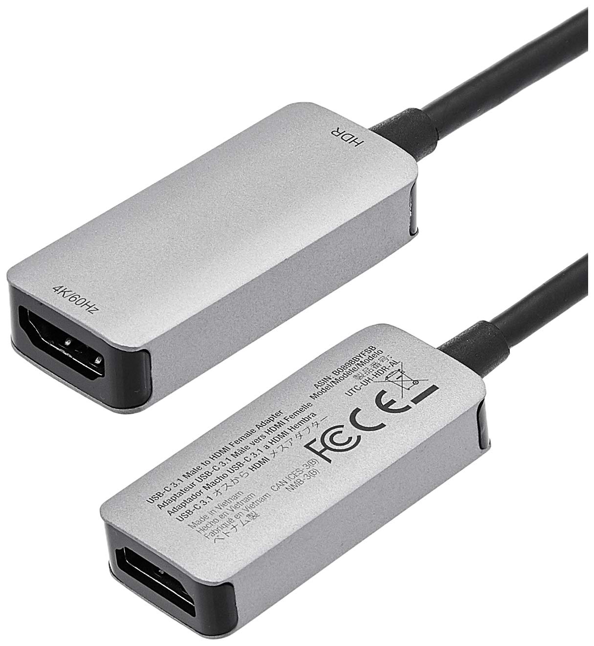 Amazon Basics USB-C 3.1 Male to HDMI Female Adapter for Phone and Tablet, 4K@60Hz, Portable, Plug and Play, Gray, 1.69 x 1.45 x 0.43 inches