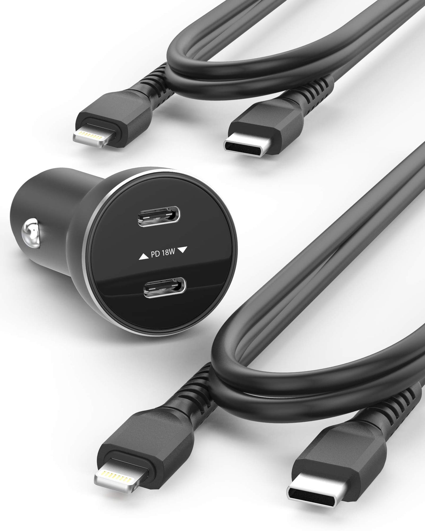 Galvanox Dual iPhone Car Charger, 2X Fast Charging Ports with 2X USB-C to Lightning Cables for iPhone 11/12/13/ iPhone 14 Pro Max (Black)