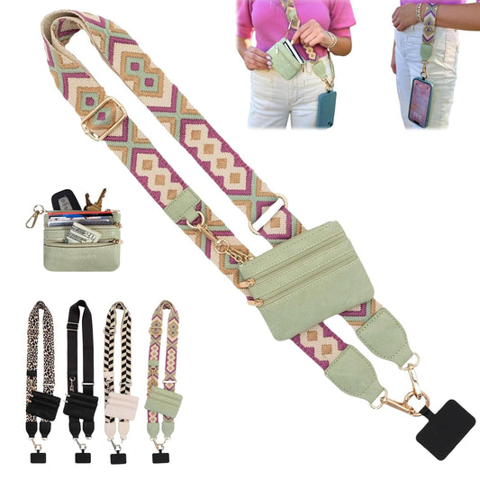 Yewmow Phone Strap with Zippered Pouch,Clip and Go Strap for Phone with Wallet Crossbody,Adjustable Phone Strap Crossbody for Travel (C)