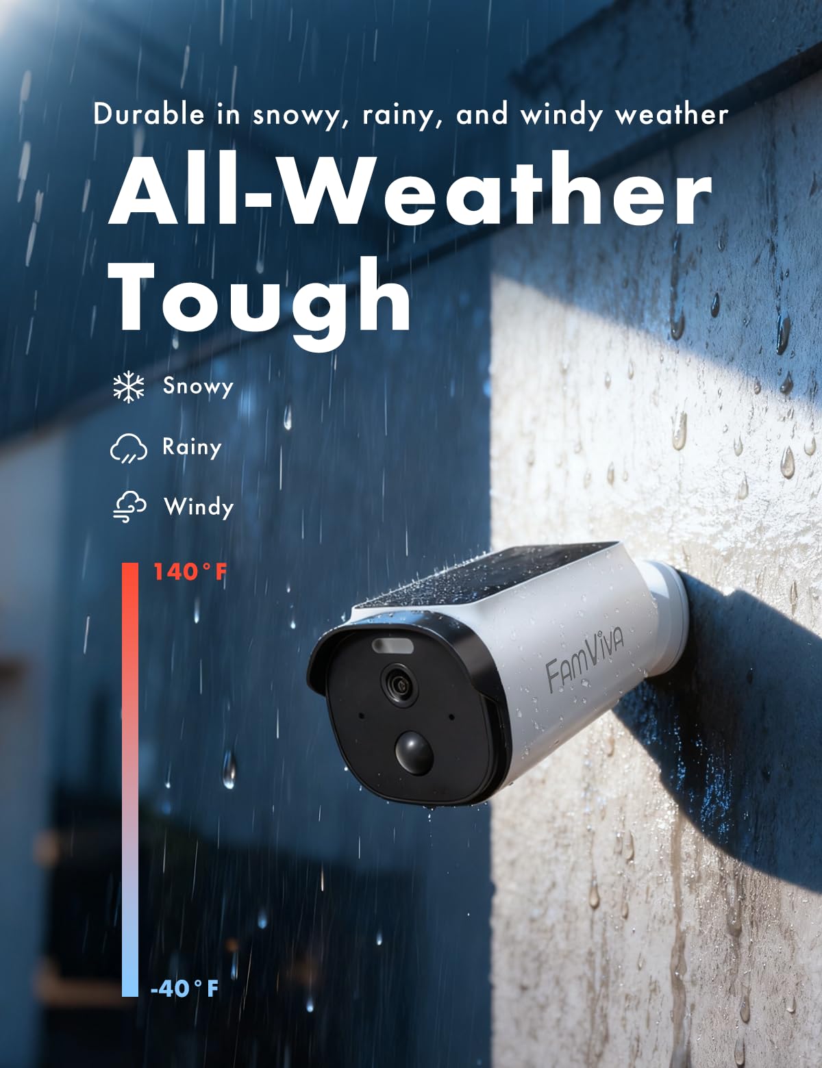 FAMVIVA Solar Security Cameras Wireless Outdoor, 2K/3MP Battery Powered Camera with Integrated Solar Panel, AI Motion Detection, Color Night Vision