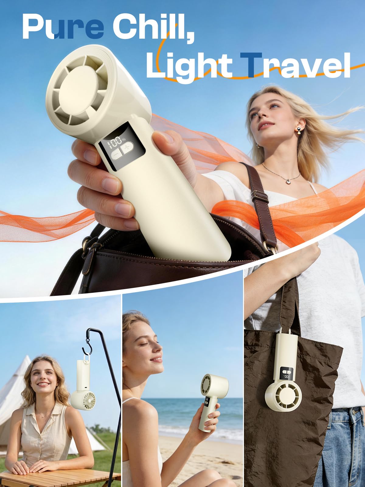 200 Adjustable Speed Portable Handheld Fan, 5000mAh Turbo Mini Fan for Personal Cooling, 3H Fast Charge Small Travel Fan with LED Power Display, Desk