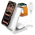 Charging Station for iPhone and Apple Watch: 3 in 1 Wireless Phone Charger Stand for iPhone 17 16 15 14 13 12 11 Pro Max & AirPods, Bedside Nightstand