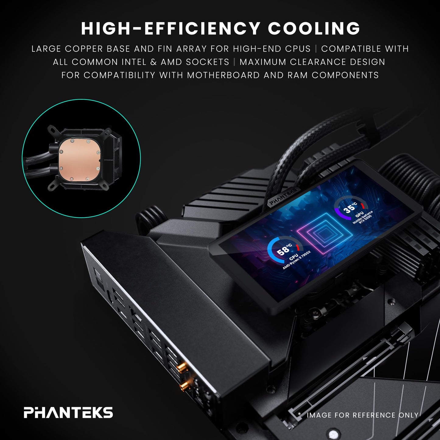 Phanteks Glacier One 360M25-LCD AIO Liquid CPU Cooler, 6” IPS LCD HD Display, 120mm M25 Gen2 D-RGB Fans, High-Performance Copper Cold Plate, Intel
