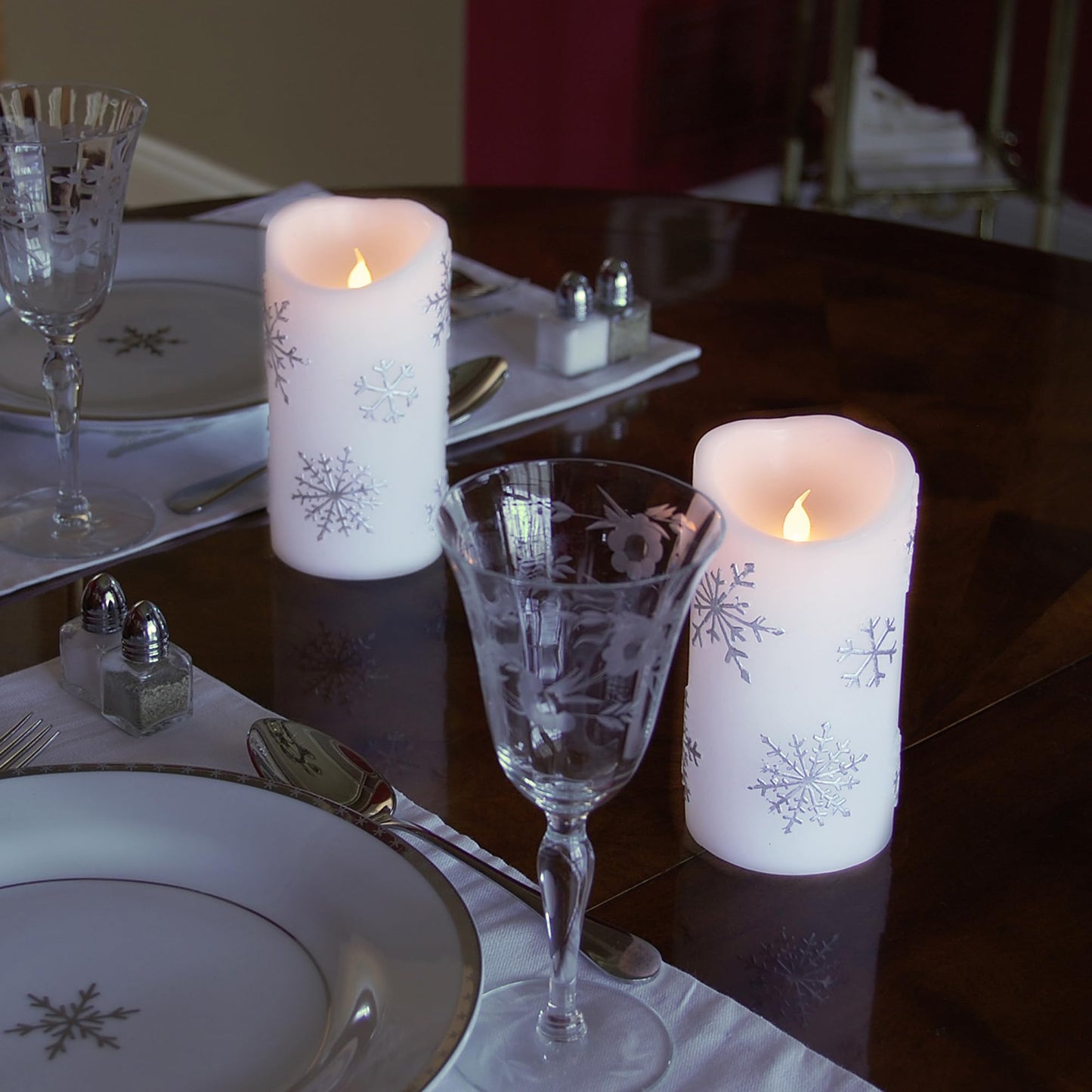 LumaBase Battery Operated Wax LED Candles, Snowflake - Set of 2