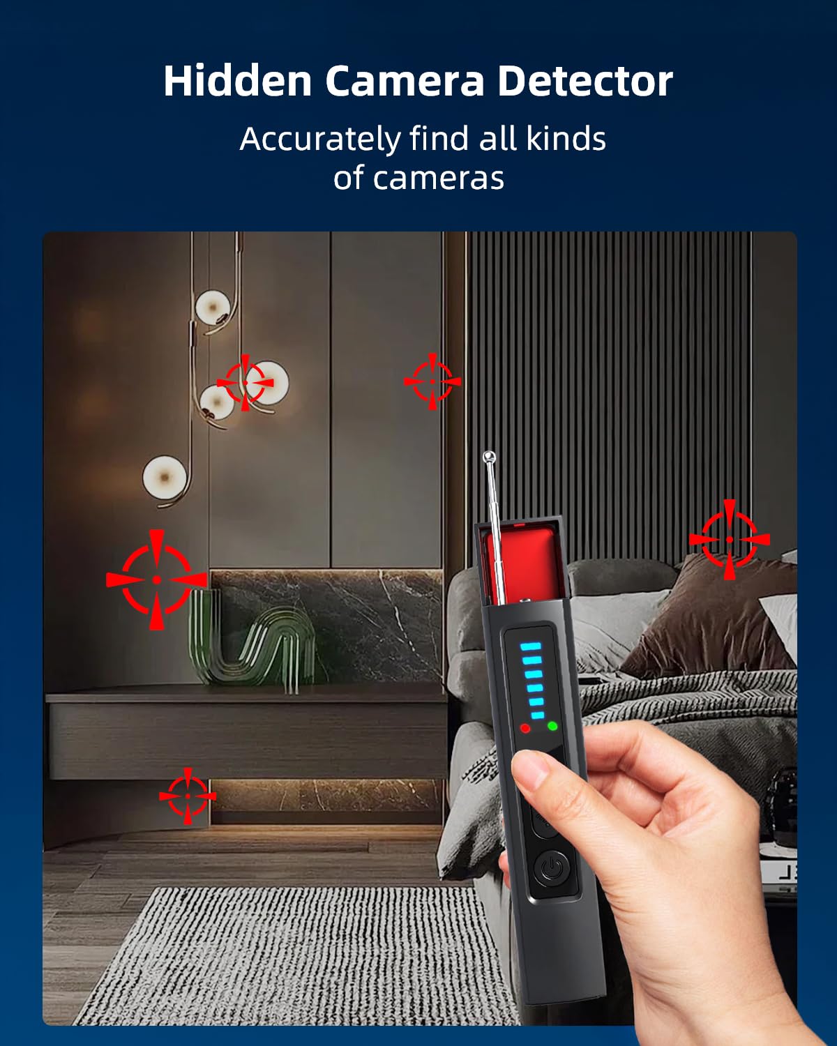 Mgmcm Hidden Camera Detector, Security Camera Tracker Portable Camera Detector, Anti-Spy Device Tracker for Travel, Home, Hotel, Office, 6 Levels