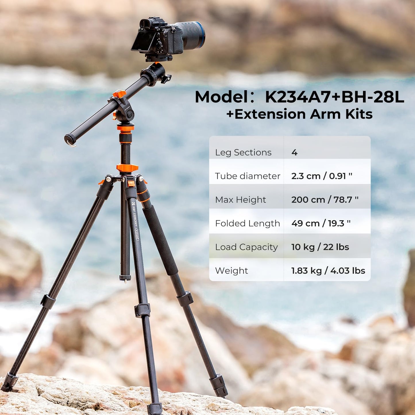 K&F CONCEPT 78 inch DSLR Camera Tripods with Magnesium Alloy Rotatable Multi-Angle Center Column,Load Capacity up to 22lbs/10kg