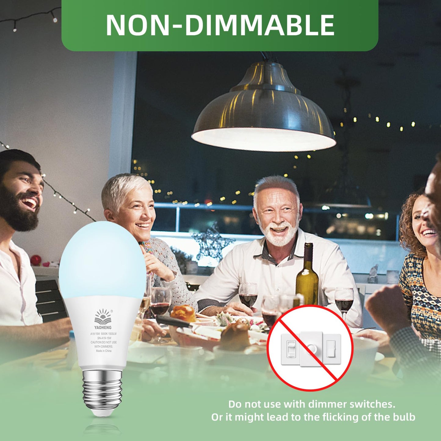 YAOHENG A19 LED Light Bulb, 100 Watt Equivalent LED Bulbs, 5000K Daylight White, 1500 Lumens, Standard E26 Base, Non-Dimmable 15W Super Bright Light