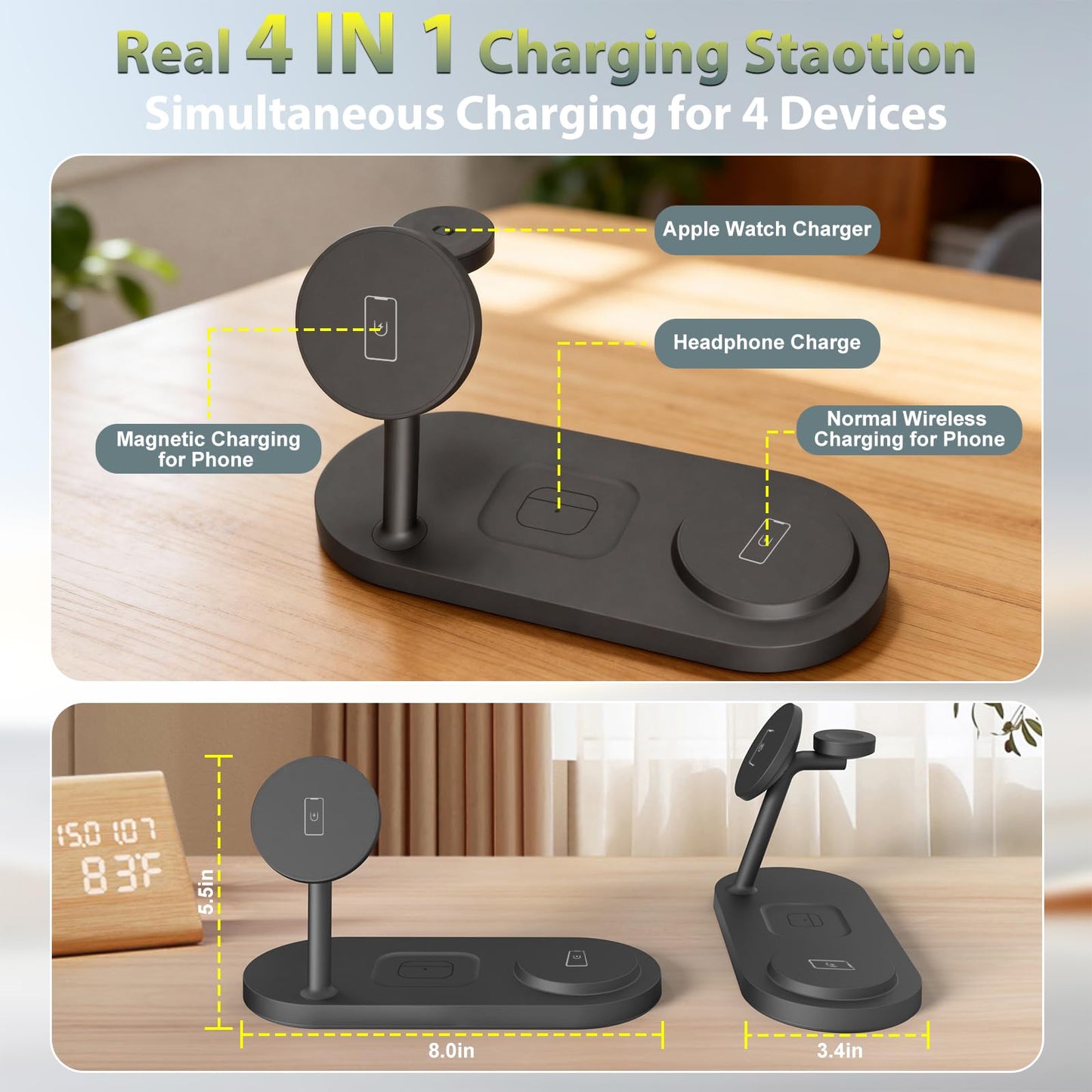 Dual Magnetic Phone Wireless Charger, 30W 4 in 1 Charging Station for Apple Devices, Charging Stand for iPhone 17/16/15/14/13/12 Series, Support