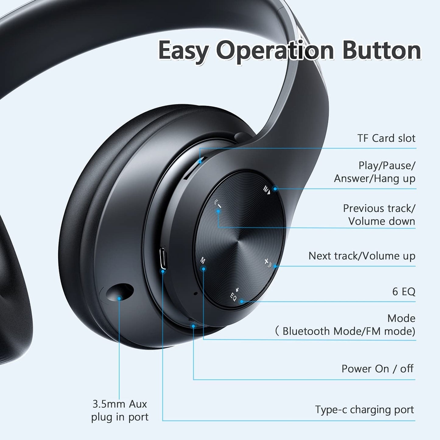 Bluetooth Headphones Over Ear, 60 Hours Playtime Foldable Headphones Wireless Bluetooth Hi-Fi Stereo Deep Bass with 6 EQ Modes, Adjustable…