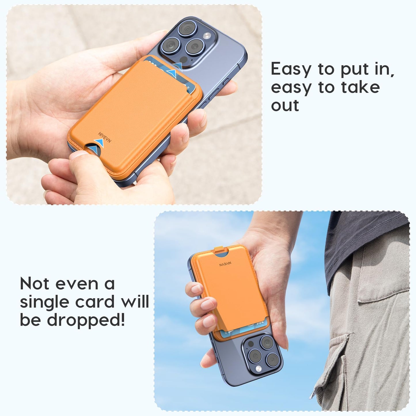 NIYEVN Magnetic Cardholder Wallet for iPhone - Leather Cellphone Magnet Wallet with Adjustable 3 Card Holder Stand Compatible with MagSafe for Back