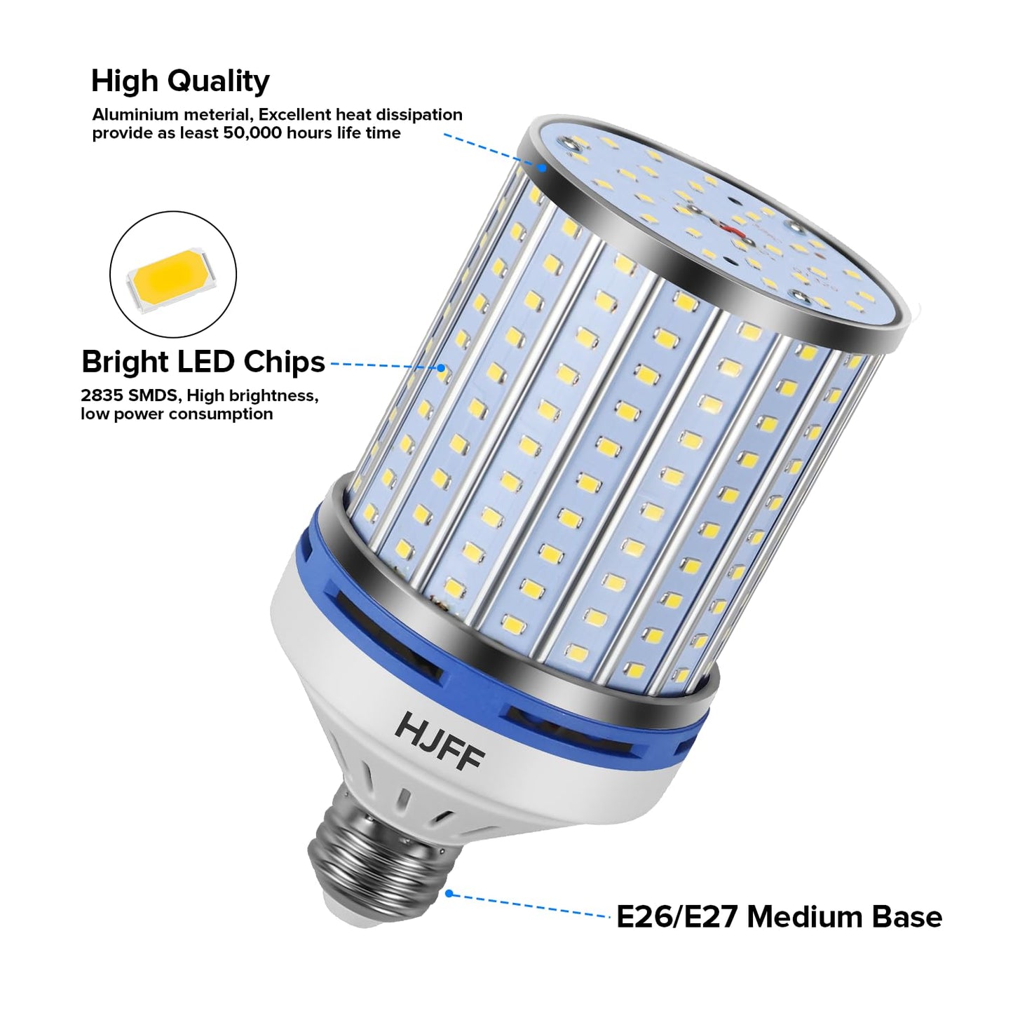 HJFF 2 Pack Led Light Bulb 700W Equivalent 11000 Lumen 6000K Led Corn Light Bulb E26/E27 Medium Base 70W led Bulb for Outdoor Indoor Led Corn Bulb
