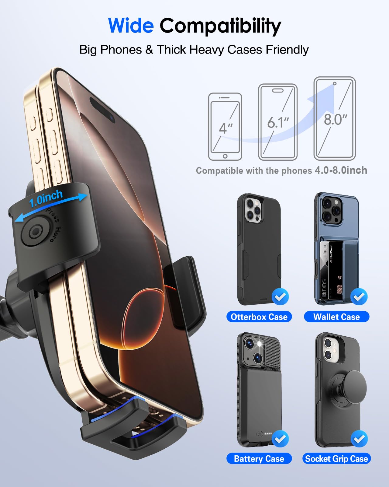 pop-tech Phone Mount for Car, [Military-Grade Suction] Universal Cell Phone Holder for Your Car Dashboard Windshield Window, Automobile Cradle Fit
