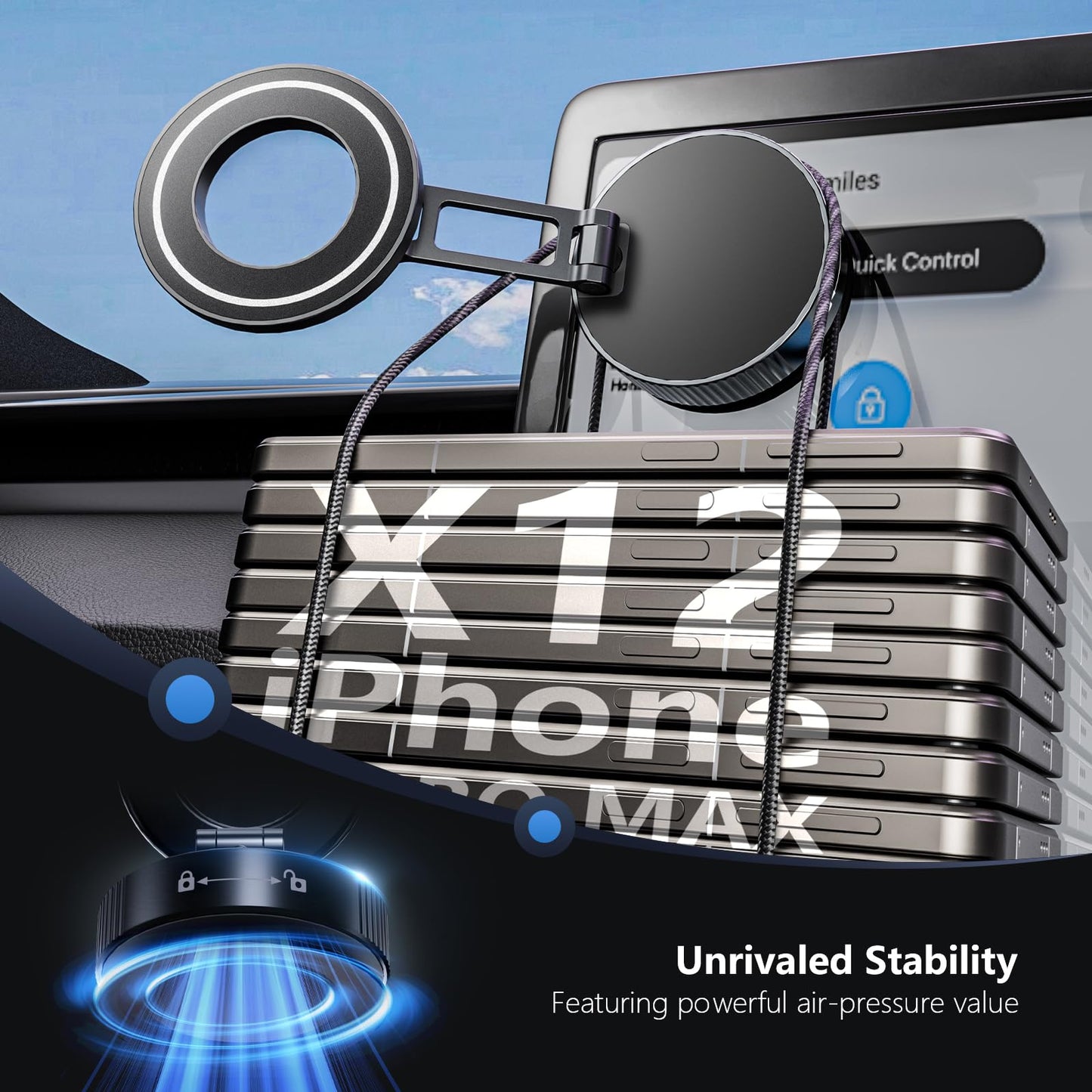 TBCR Vacuum Suction Cup Phone Mount, 360° Adjustable Magnetic Phone Holder for Car - [89+lbs Strongest Suction & 2800gf Magnetic] Swivel Lock