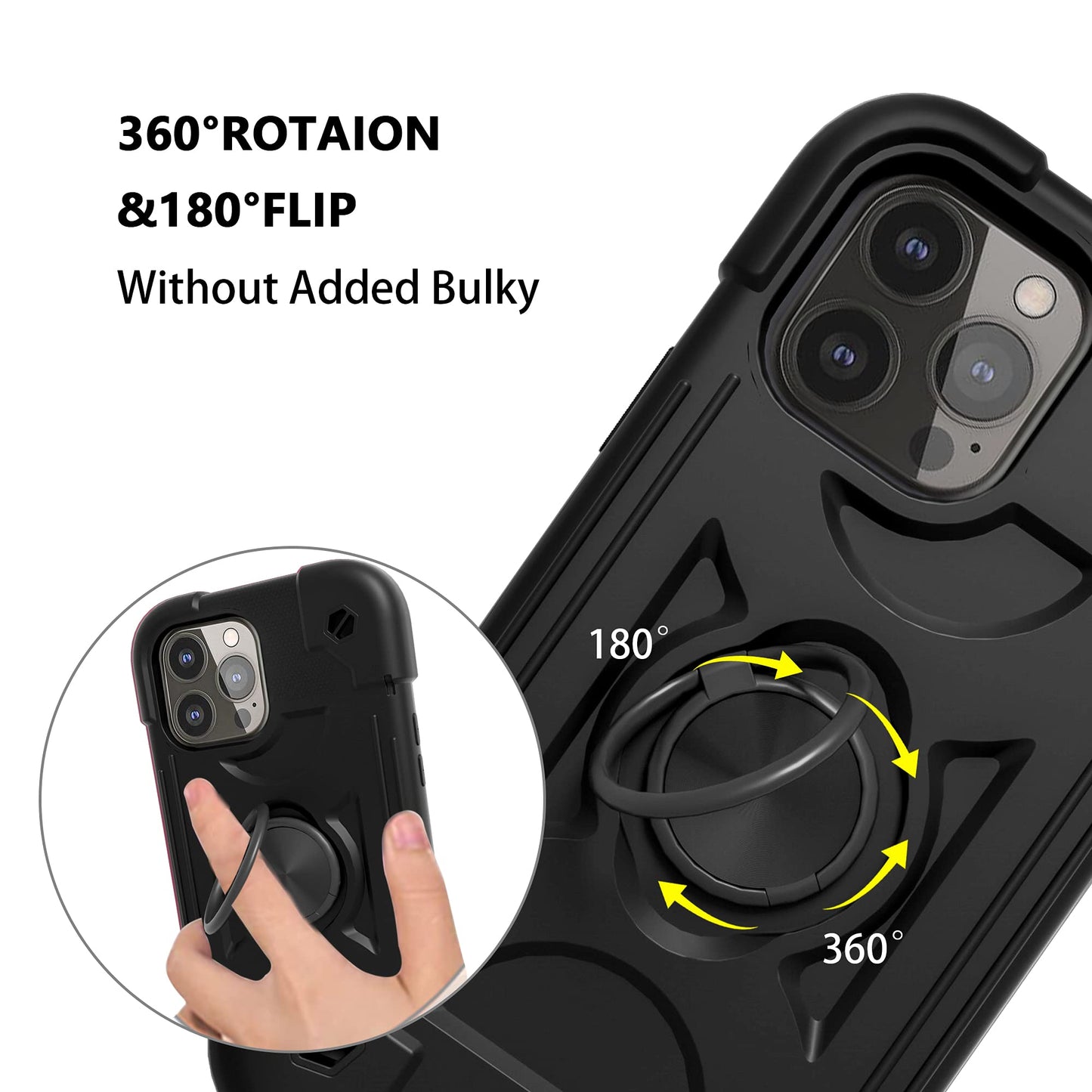 Cookiver for iPhone 13 mini/iPhone 12 mini Case 5.4 Inch with Ring Stand, with 2 Pack Glass Screen Protector + 1 Pack Camera Lens Protector,Heavy-Duty