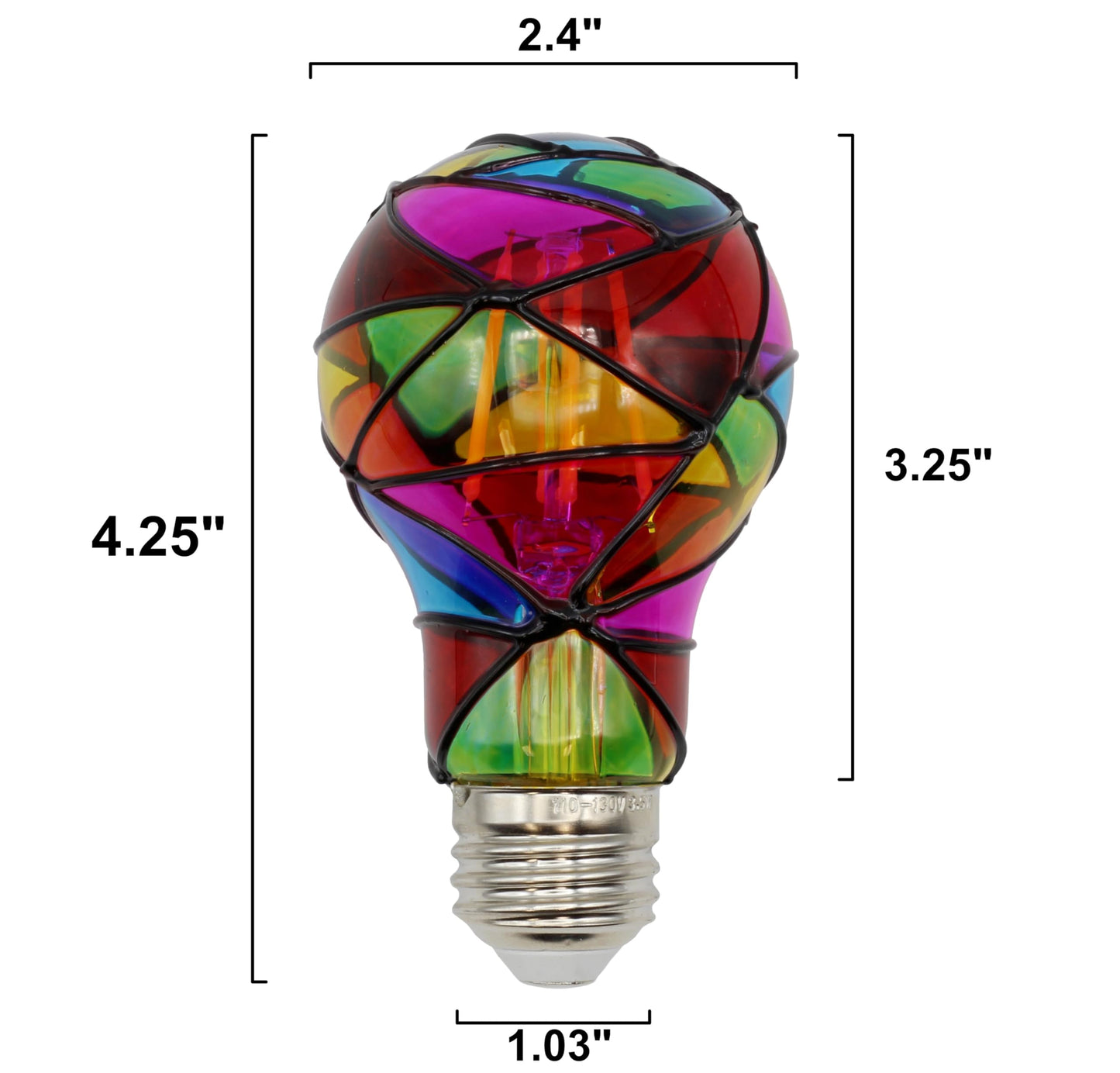 Creative Hobbies LED Stained Glass Bulb, A19 3.5W (25W Equivalent) Medium Base E26 Mosaic Decorative Light - 2 Pack