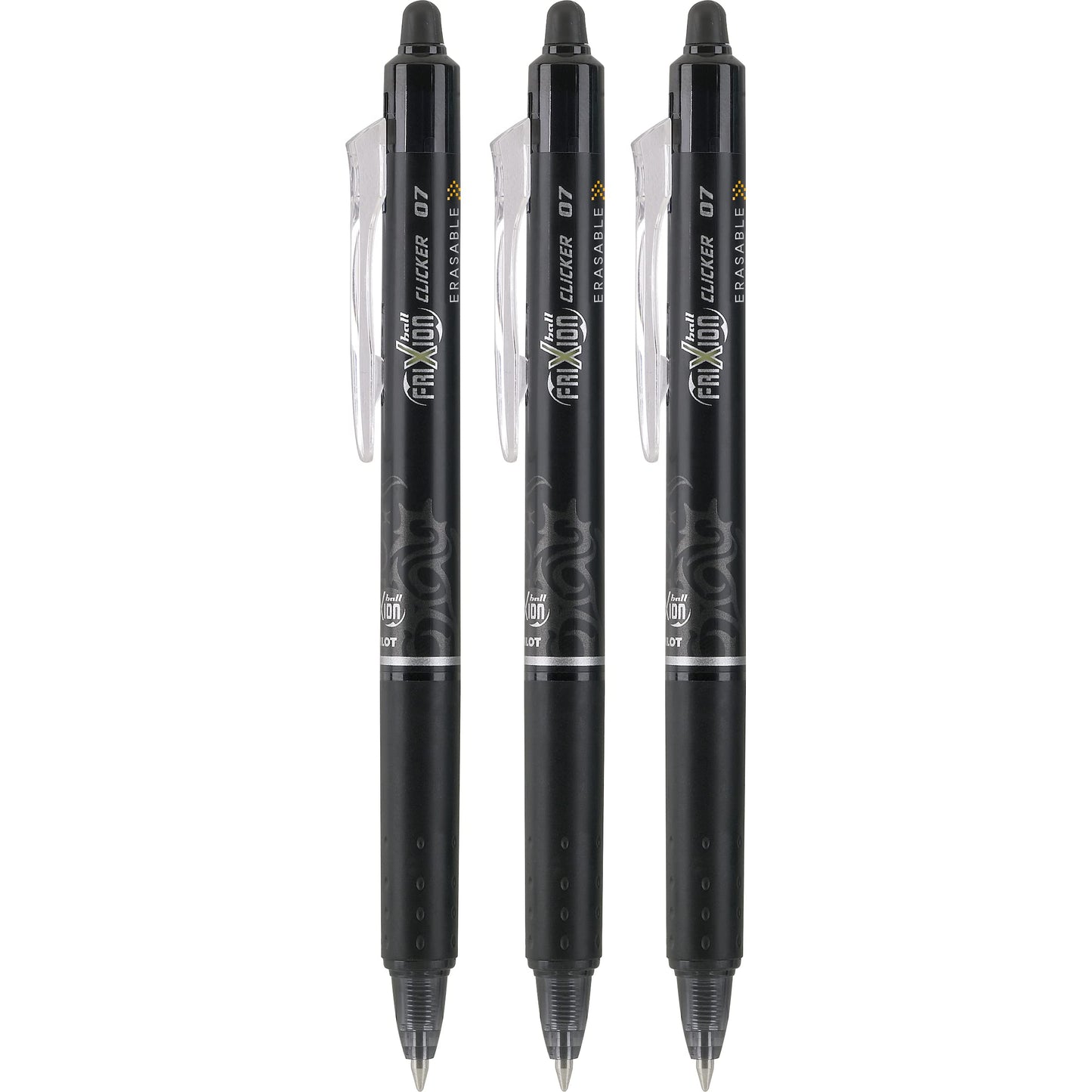 PILOT FriXion Clicker Erasable Pens, Refillable & Retractable Gel Ink Pens, Fine Point 0.7 mm, Black Ink, 3-Pack - Ideal for School, Journaling