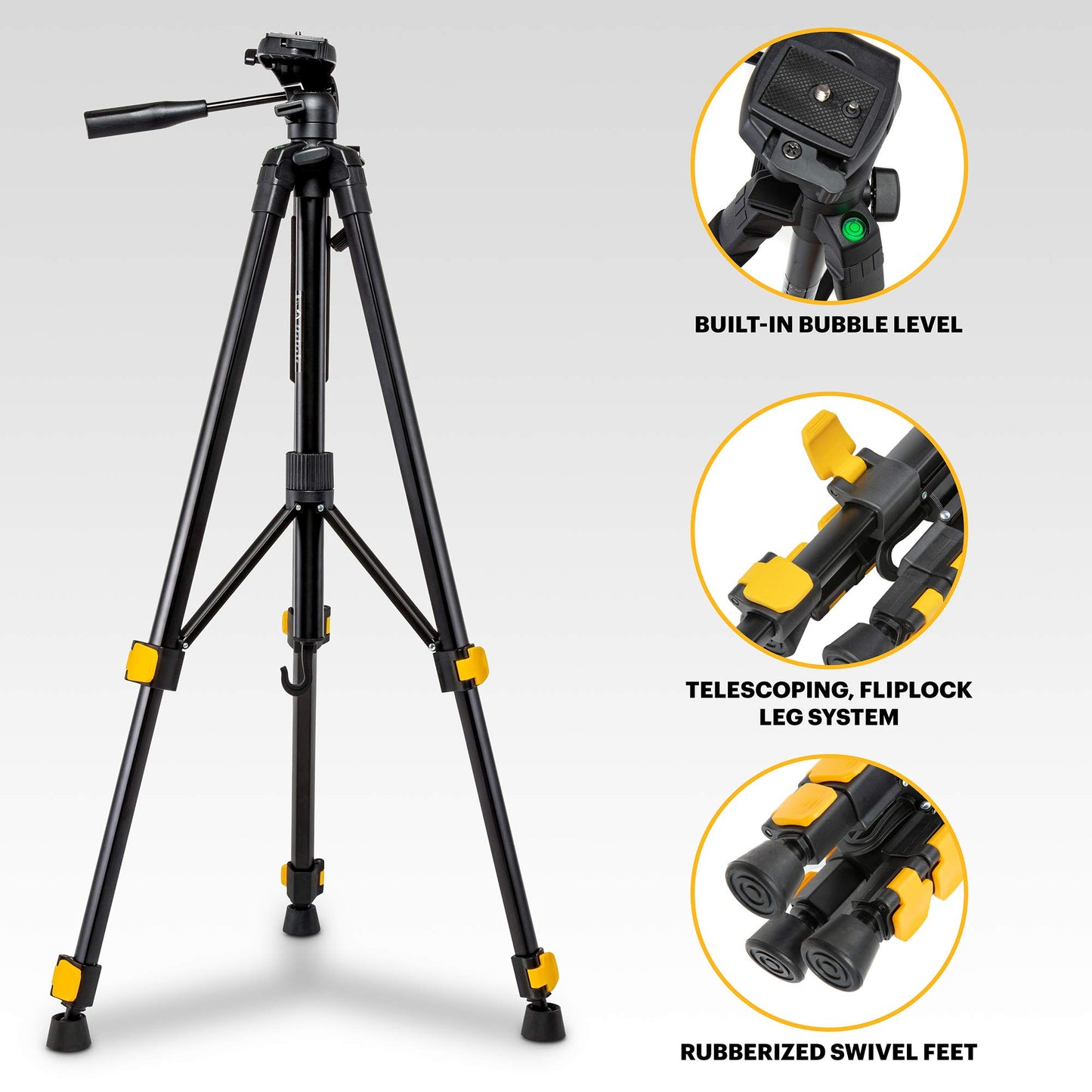 Kodak PhotoGear 62" Tripod with Remote | Compact 3-Section Flip-Lock Aluminum Tripod Adjusts 22”-62”, QuickRelease Plate, Smartphone Adapter & 1/4”
