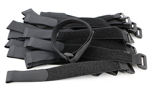 Elantek 50-PCS Black Hook and Loop Reusable Fastening Cable Tie Down Straps- 0.8" x 8"