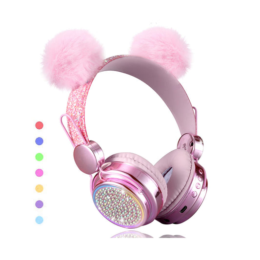 KORABA Wireless Girls Headphones Bluetooth, LED Light up Color Changing Kids Headphones with MIC, 10 Hours Anime Cute Headsets for School,Parties…
